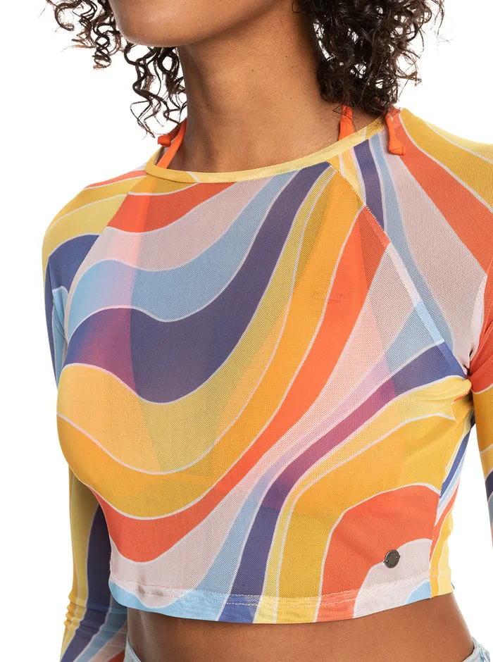 Roxy Tops Just A Friend Logn Sleeve Mesh Crop Top Tiger Lily Cruz 8211 Womens