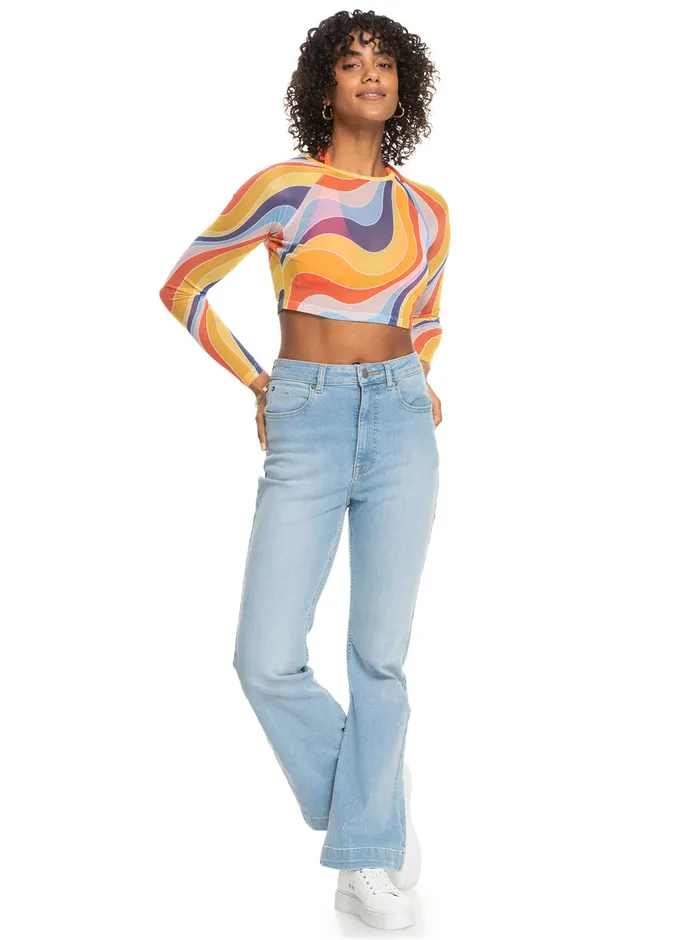 Roxy Tops Just A Friend Logn Sleeve Mesh Crop Top Tiger Lily Cruz 8211 Womens