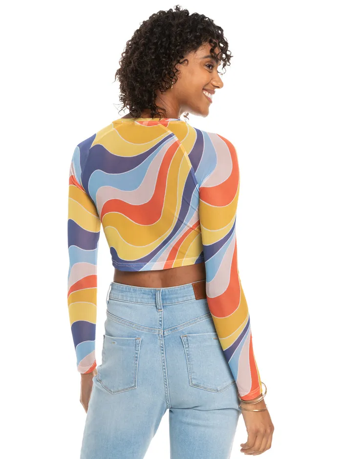 Roxy Tops Just A Friend Logn Sleeve Mesh Crop Top Tiger Lily Cruz 8211 Womens