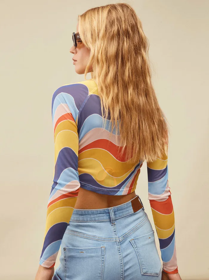 Roxy Tops Just A Friend Logn Sleeve Mesh Crop Top Tiger Lily Cruz 8211 Womens
