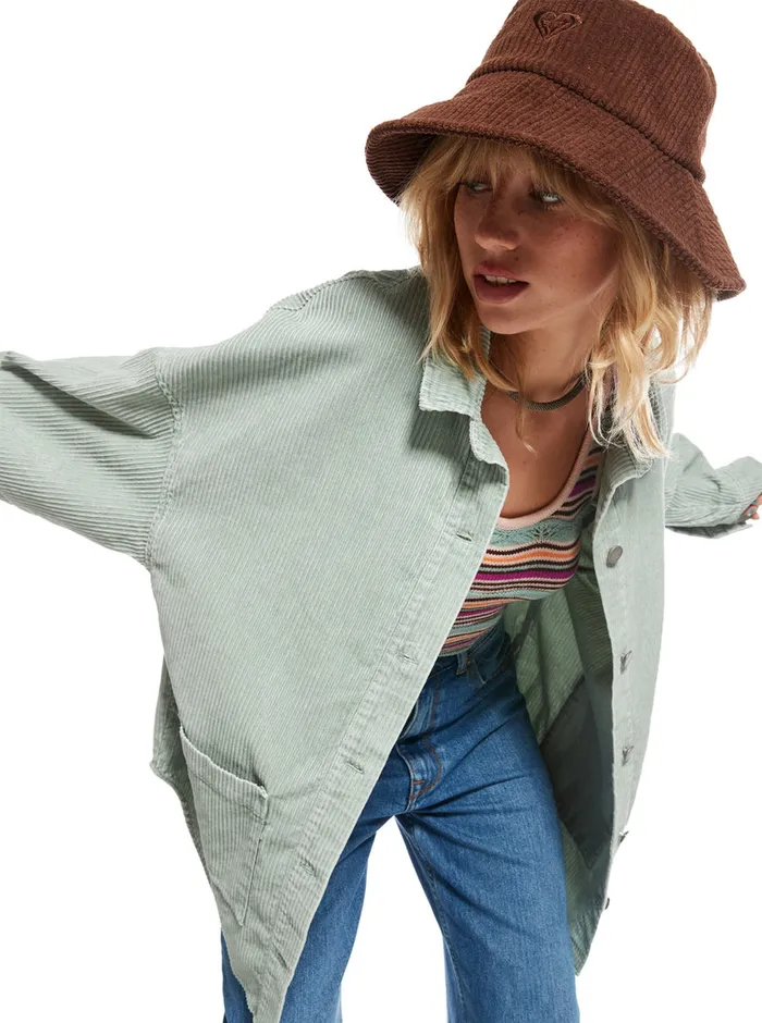 Roxy Tops Kick Back Washed Corduroy Long Sleeve Overshirt Blue Surf 8211 Womens