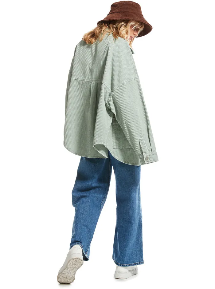 Roxy Tops Kick Back Washed Corduroy Long Sleeve Overshirt Blue Surf 8211 Womens