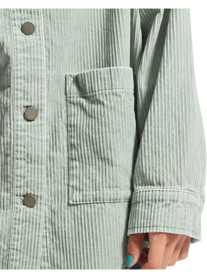 Roxy Tops Kick Back Washed Corduroy Long Sleeve Overshirt Blue Surf 8211 Womens