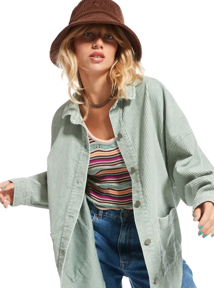 Roxy Tops Kick Back Washed Corduroy Long Sleeve Overshirt Blue Surf 8211 Womens