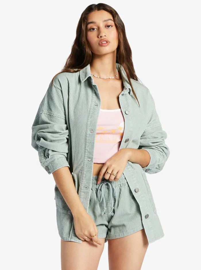 Roxy Tops Kick Back Washed Corduroy Long Sleeve Overshirt Blue Surf 8211 Womens