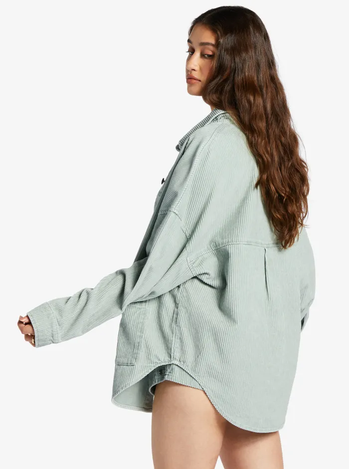 Roxy Tops Kick Back Washed Corduroy Long Sleeve Overshirt Blue Surf 8211 Womens