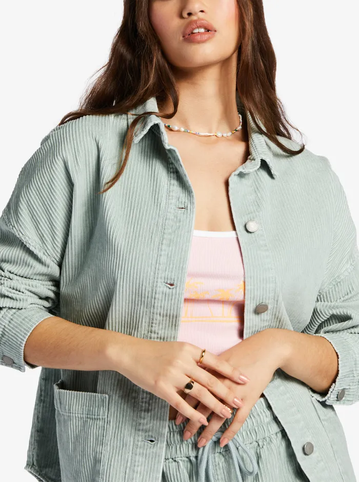Roxy Tops Kick Back Washed Corduroy Long Sleeve Overshirt Blue Surf 8211 Womens