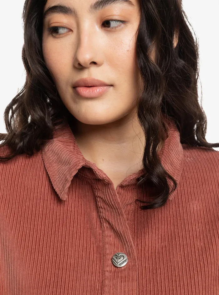 Roxy Tops Kick Back Washed Corduroy Long Sleeve Overshirt Cedar Wood 8211 Womens