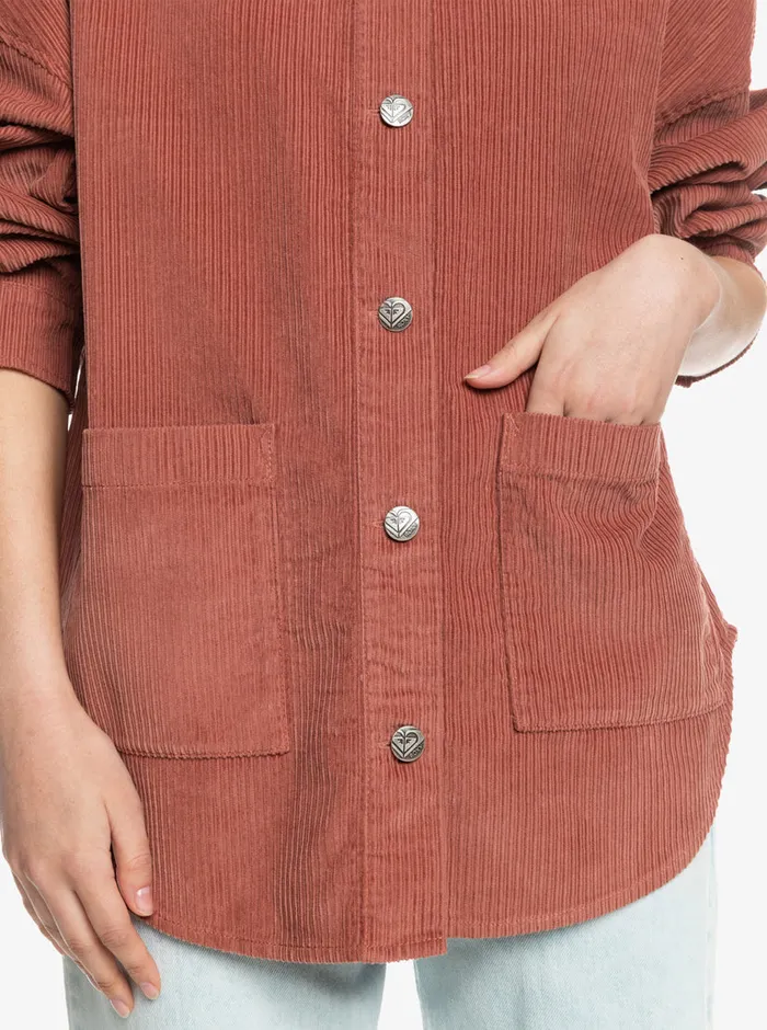 Roxy Tops Kick Back Washed Corduroy Long Sleeve Overshirt Cedar Wood 8211 Womens