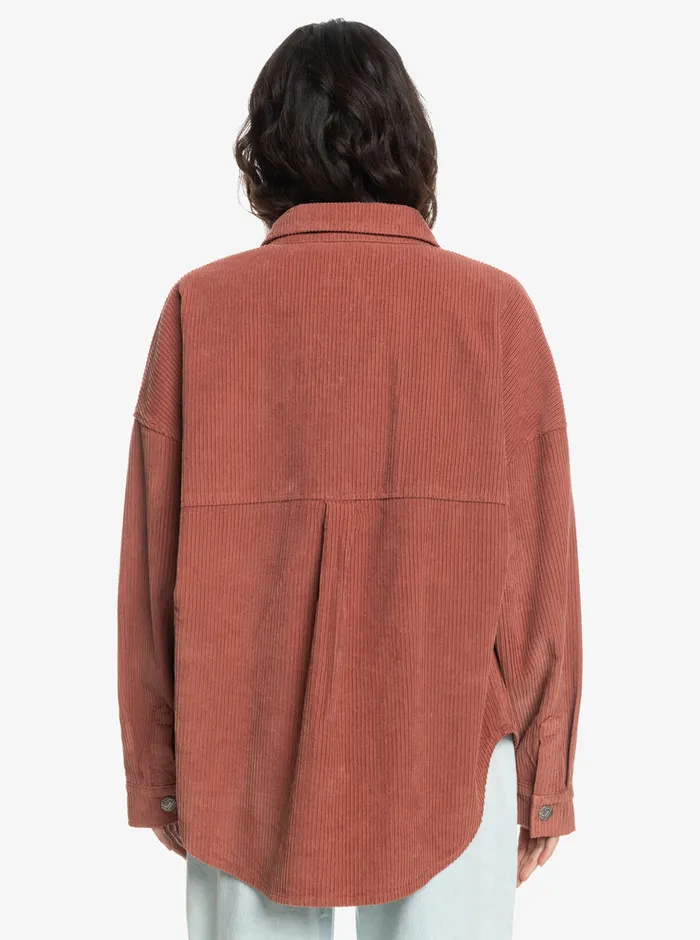 Roxy Tops Kick Back Washed Corduroy Long Sleeve Overshirt Cedar Wood 8211 Womens