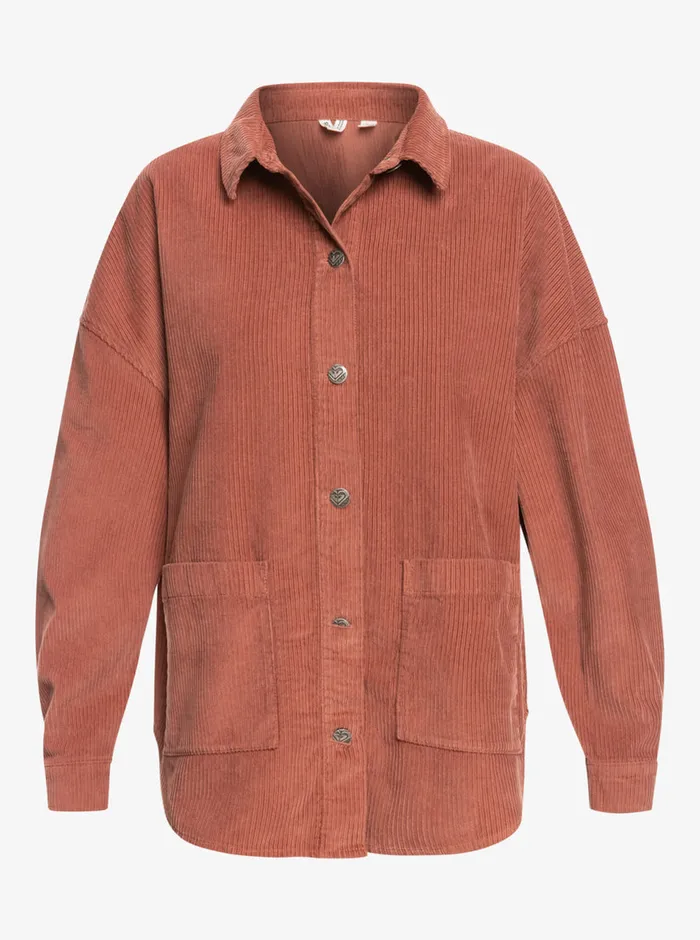 Roxy Tops Kick Back Washed Corduroy Long Sleeve Overshirt Cedar Wood 8211 Womens