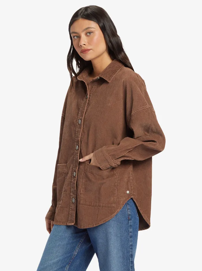 Roxy Tops Kick Back Washed Corduroy Long Sleeve Overshirt Sorrel Horse 8211 Womens