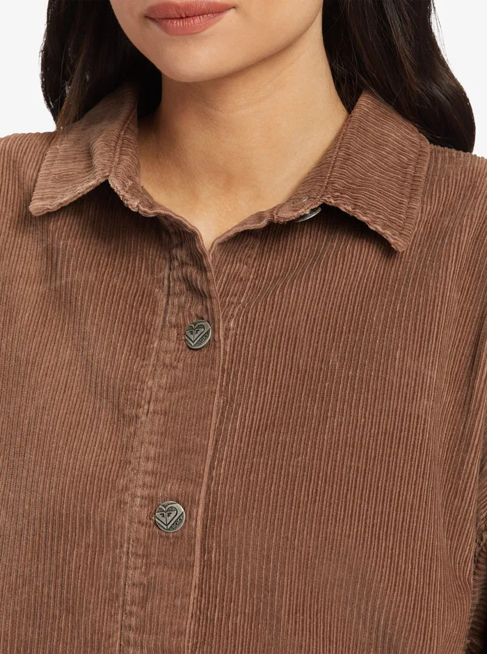 Roxy Tops Kick Back Washed Corduroy Long Sleeve Overshirt Sorrel Horse 8211 Womens