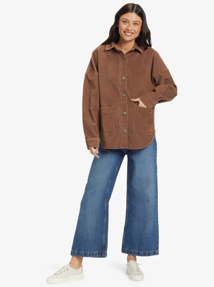 Roxy Tops Kick Back Washed Corduroy Long Sleeve Overshirt Sorrel Horse 8211 Womens