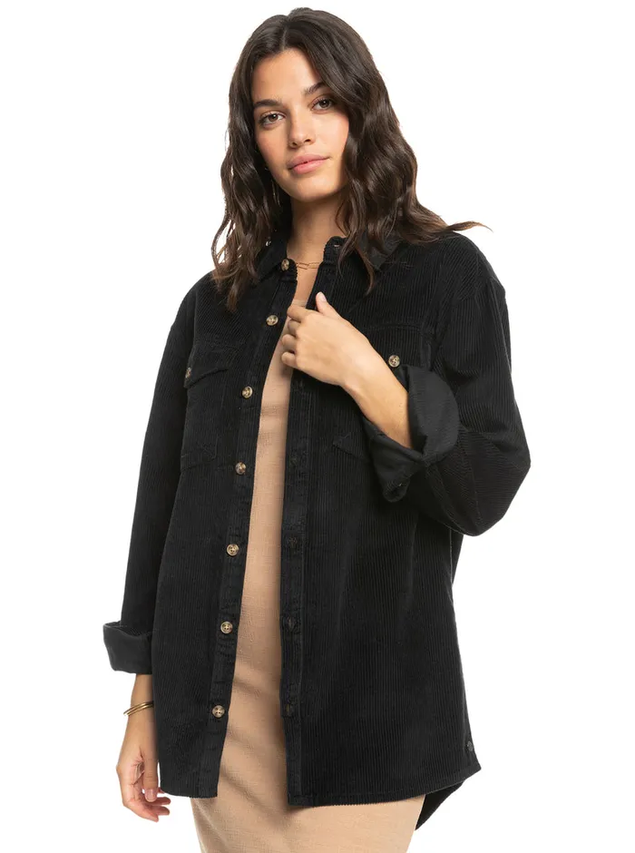 Roxy Tops Let It Go Corduroy Long Sleeve Shirt Anthracite 8211 Womens