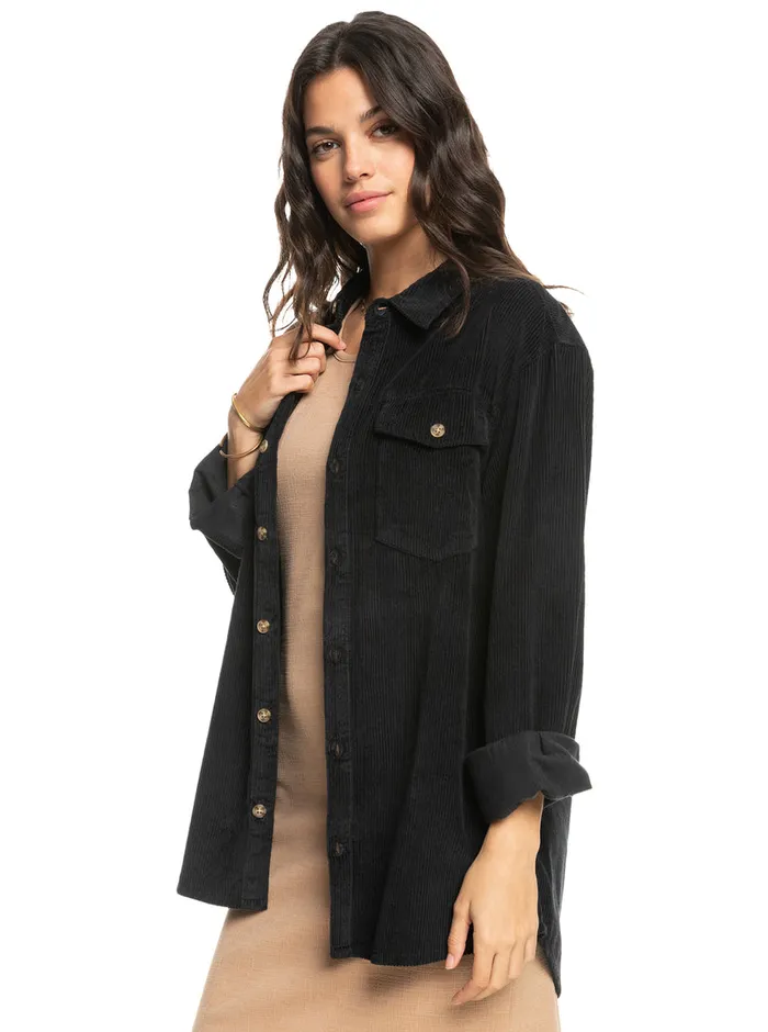 Roxy Tops Let It Go Corduroy Long Sleeve Shirt Anthracite 8211 Womens