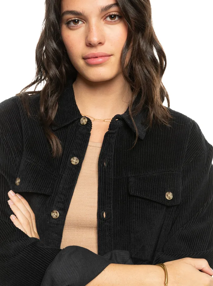 Roxy Tops Let It Go Corduroy Long Sleeve Shirt Anthracite 8211 Womens