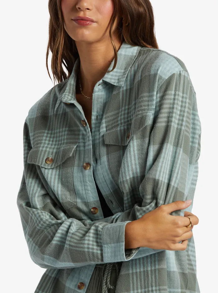 Roxy Tops Let It Go Flannel Long Sleeve Shirt Blue Surf Hallo Plaid 8211 Womens