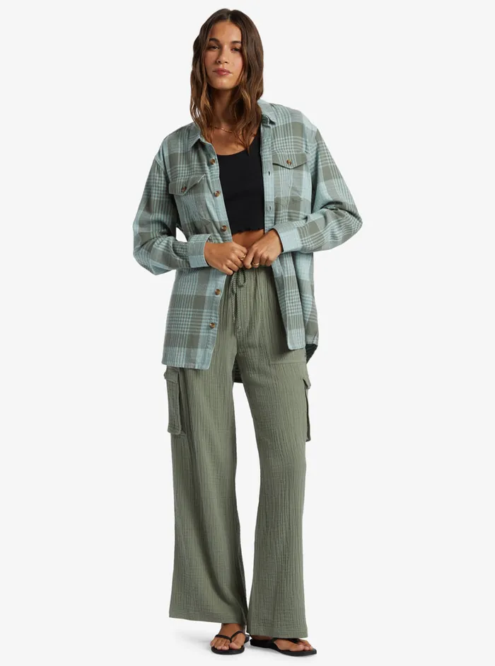 Roxy Tops Let It Go Flannel Long Sleeve Shirt Blue Surf Hallo Plaid 8211 Womens