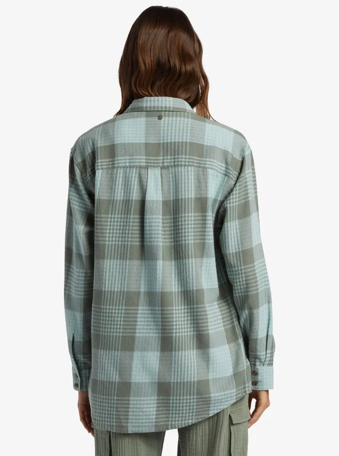 Roxy Tops Let It Go Flannel Long Sleeve Shirt Blue Surf Hallo Plaid 8211 Womens