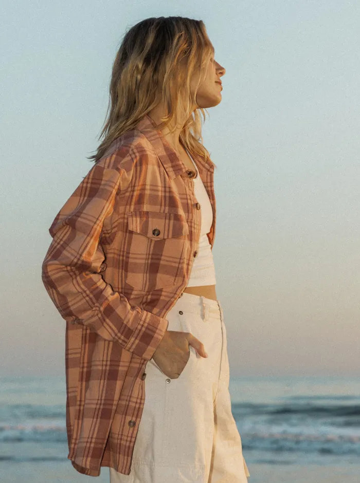 Roxy Tops Let It Go Flannel Long Sleeve Shirt Cedar Wood Swell Check 8211 Womens Roxy Tops Let It Go Flannel Long Sleeve Shirt Cedar Wood Swell Check 8211 Womens