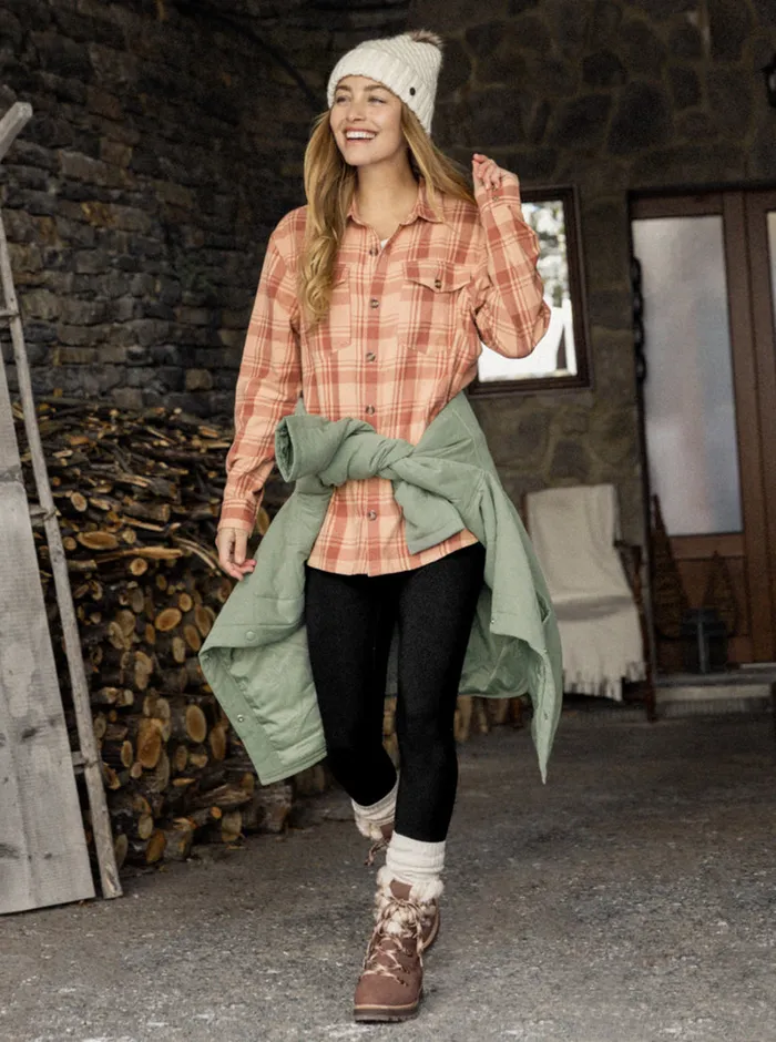 Roxy Tops Let It Go Flannel Long Sleeve Shirt Cedar Wood Swell Check 8211 Womens