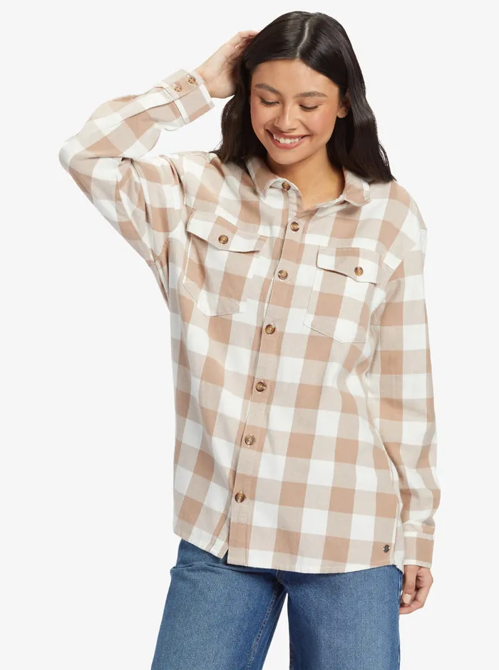 Roxy Tops Let It Go Long Sleeve Flannel Shirt Wild And Free Check 8211 Womens