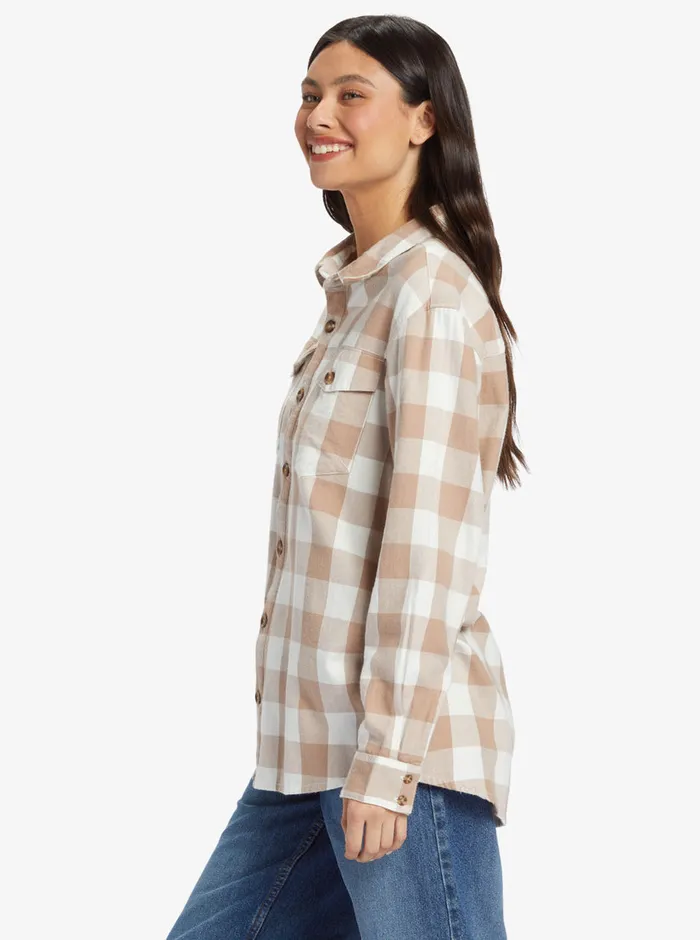 Roxy Tops Let It Go Long Sleeve Flannel Shirt Wild And Free Check 8211 Womens