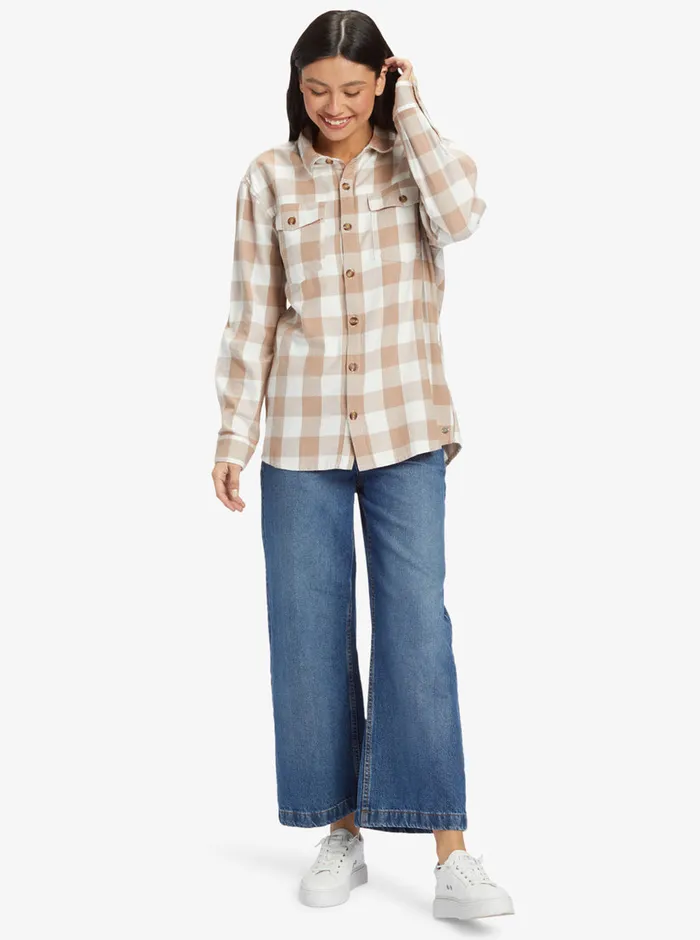 Roxy Tops Let It Go Long Sleeve Flannel Shirt Wild And Free Check 8211 Womens