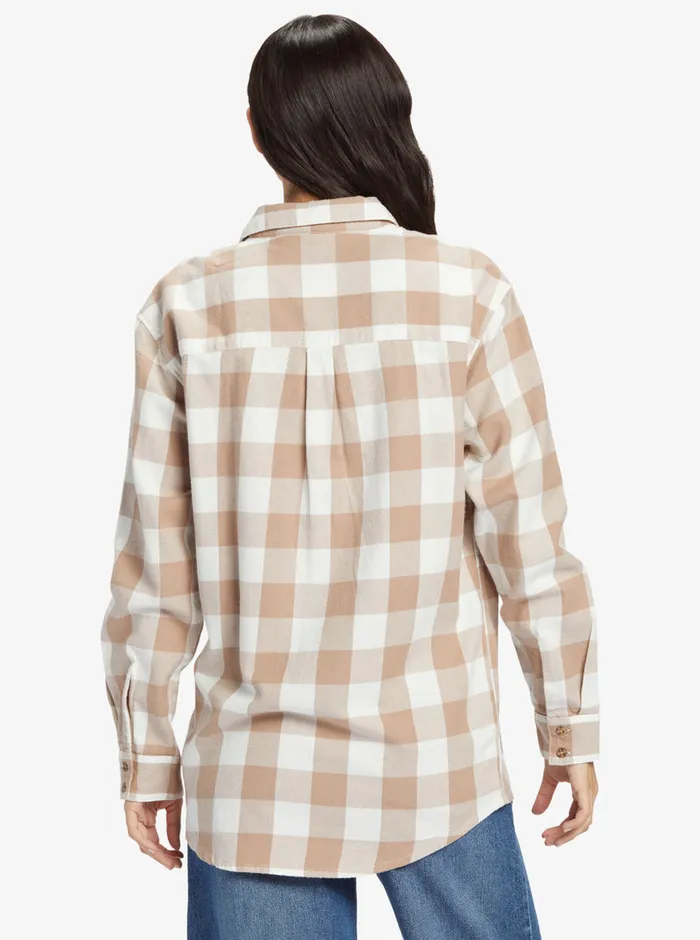 Roxy Tops Let It Go Long Sleeve Flannel Shirt Wild And Free Check 8211 Womens