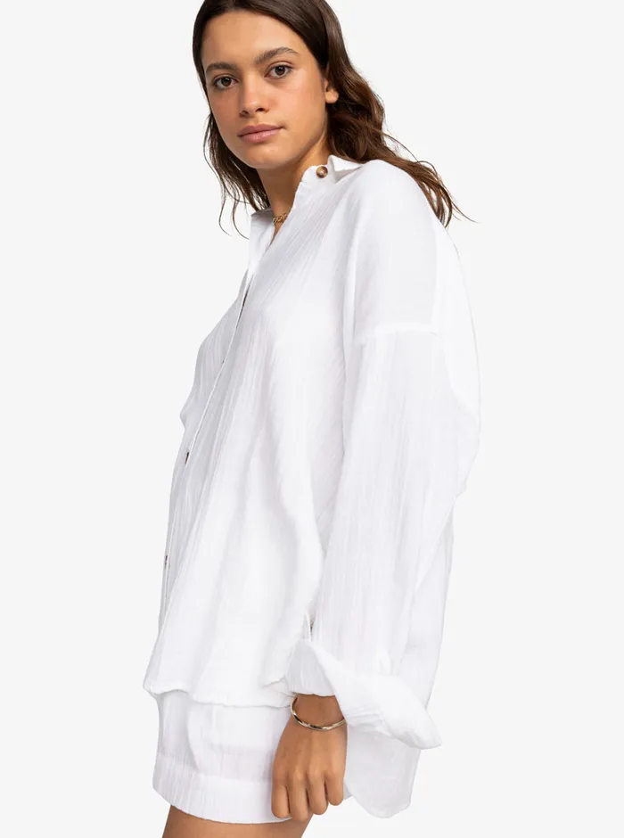 Roxy Tops Morning Time Long Sleeve Shirt Snow White 8211 Womens