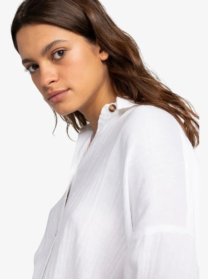 Roxy Tops Morning Time Long Sleeve Shirt Snow White 8211 Womens