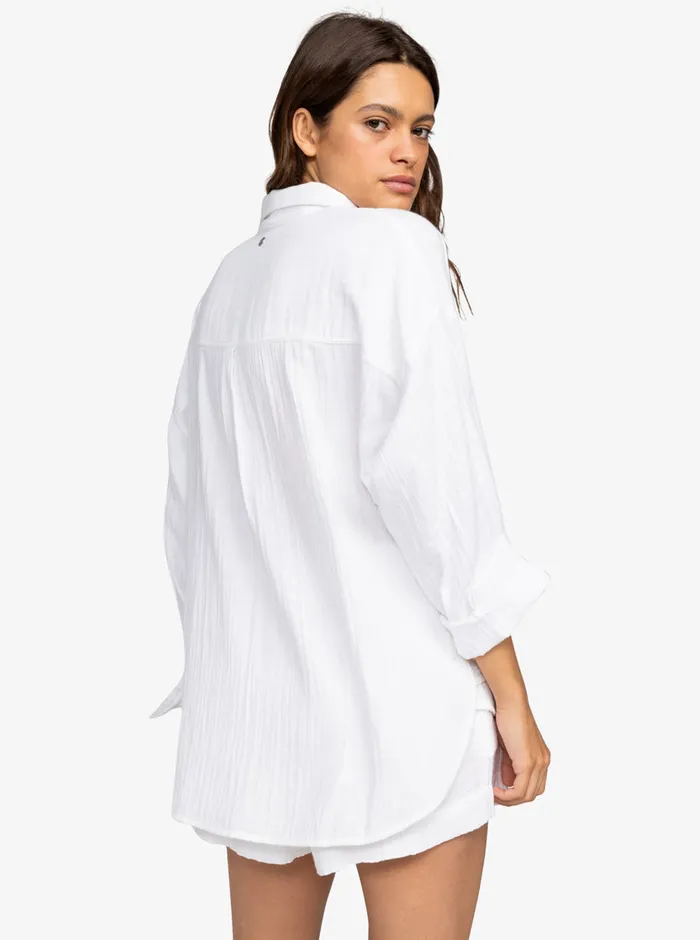 Roxy Tops Morning Time Long Sleeve Shirt Snow White 8211 Womens