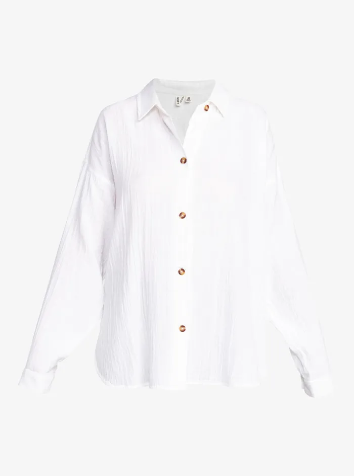 Roxy Tops Morning Time Long Sleeve Shirt Snow White 8211 Womens