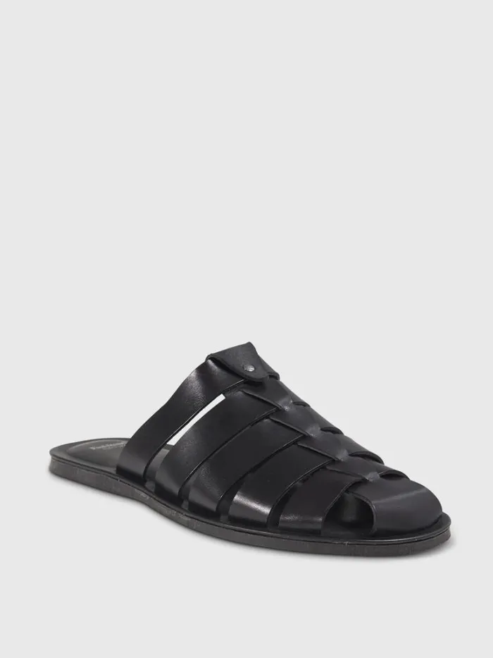 Sandals Mens Paul Stuart Paradiso Leather Fisherman Sandal Black