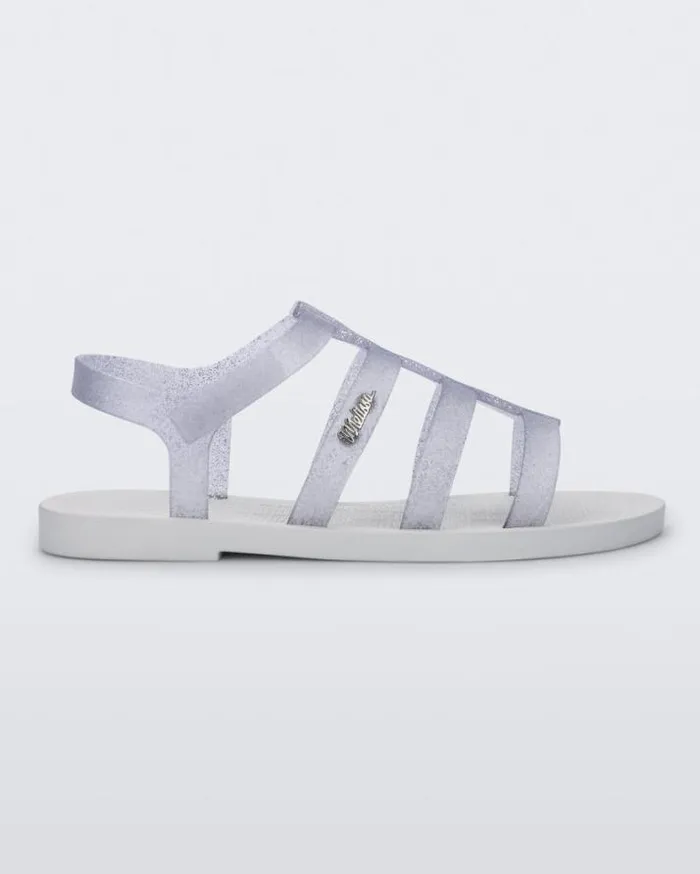 Sandals Women Melissa Sun Rodeo Whiteclear Glitter Silver
