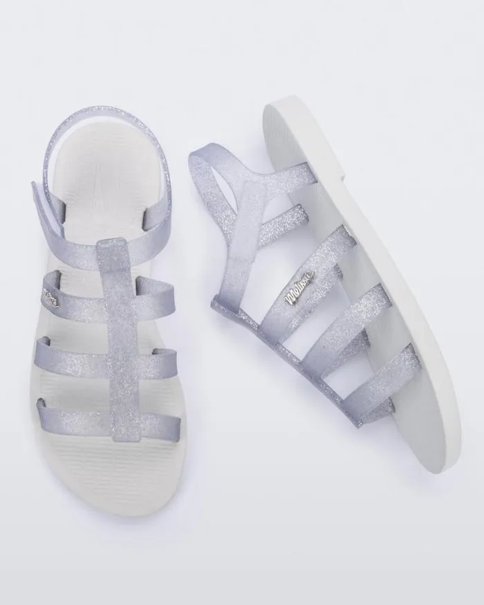 Sandals Women Melissa Sun Rodeo Whiteclear Glitter Silver