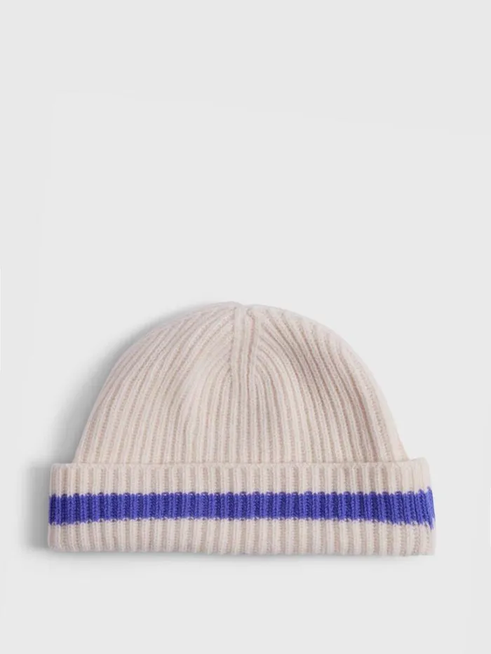 Scarves Hats Gloves Mens Paul Stuart Contrast Stripe Cashmere Hat Blue