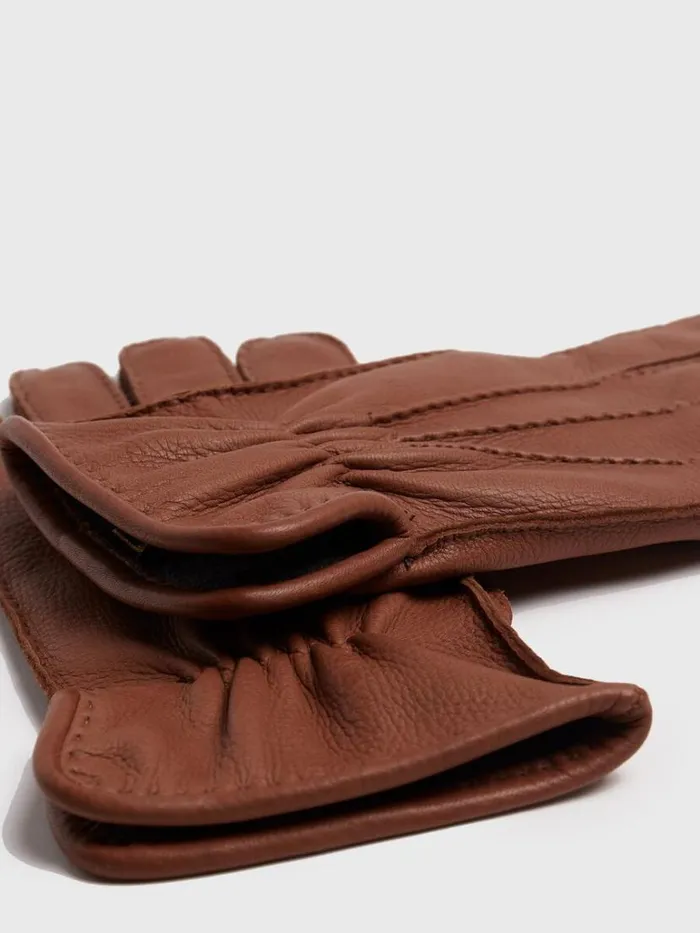 Scarves Hats Gloves Mens Paul Stuart Deerskin Leather Glove With Cashmere Lining Gold