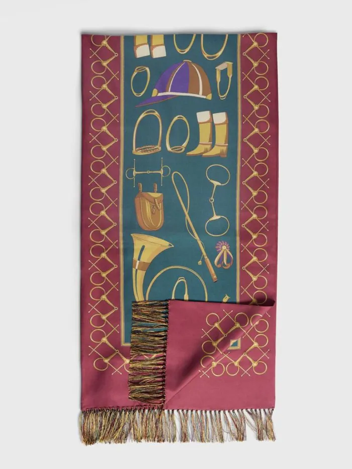 Scarves Hats Gloves Mens Paul Stuart Equestrian Printed Silk Scarf Greenred