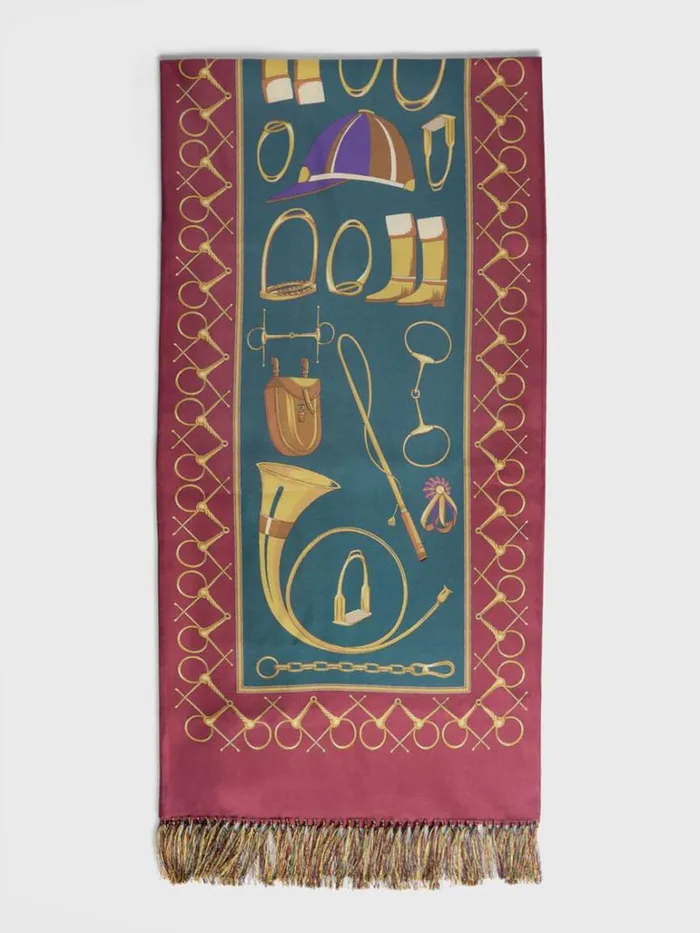 Scarves Hats Gloves Mens Paul Stuart Equestrian Printed Silk Scarf Greenred