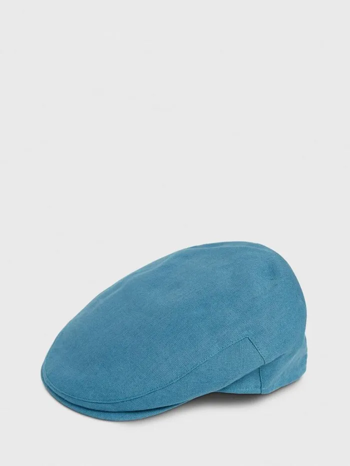 Scarves Hats Gloves Mens Paul Stuart Irish Linen Solid Flat Cap Blue