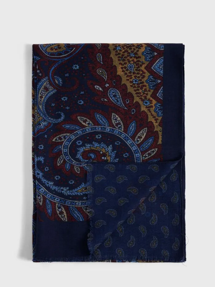 Scarves Hats Gloves Mens Paul Stuart Lambswool Paisley Print Scarf Burgundy