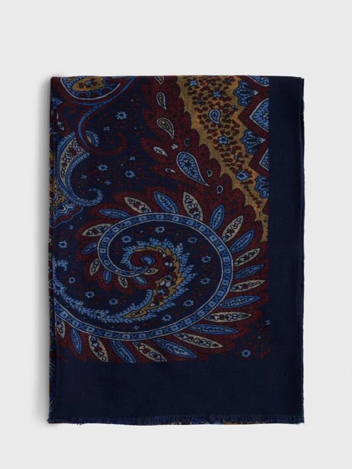 Scarves Hats Gloves Mens Paul Stuart Lambswool Paisley Print Scarf Burgundy