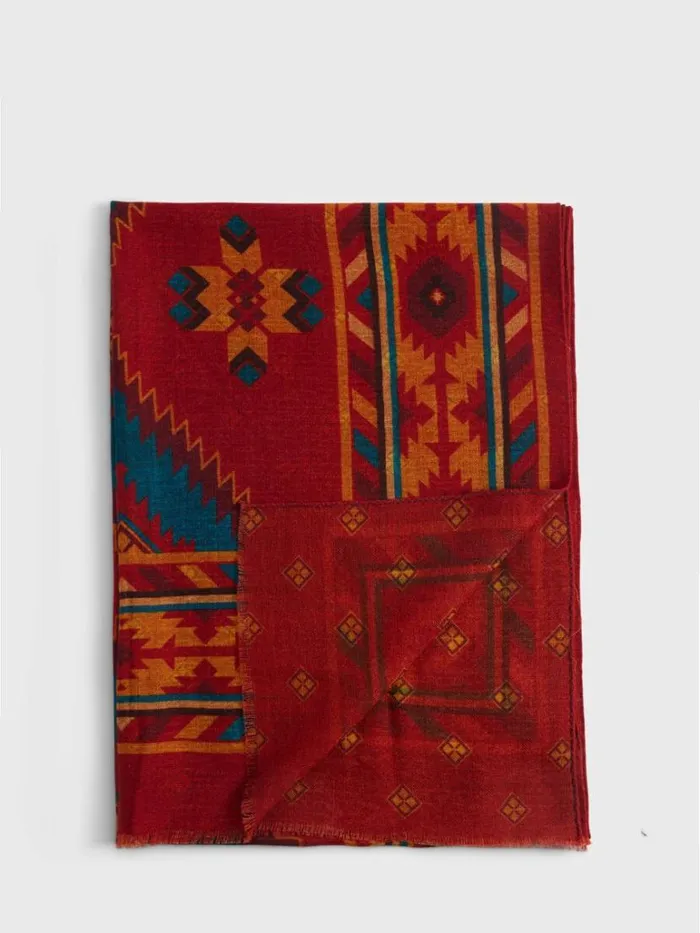 Scarves Hats Gloves Mens Paul Stuart Lambswool Print Scarf Blue