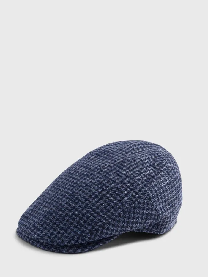 Scarves Hats Gloves Mens Paul Stuart Linen Houndstooth Ivy Cap Navyblue
