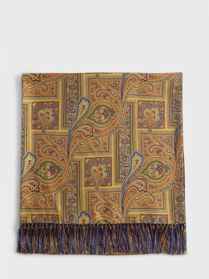 Scarves Hats Gloves Mens Paul Stuart Paisley and Fair Isle Reversible Silk Scarf Burgundy