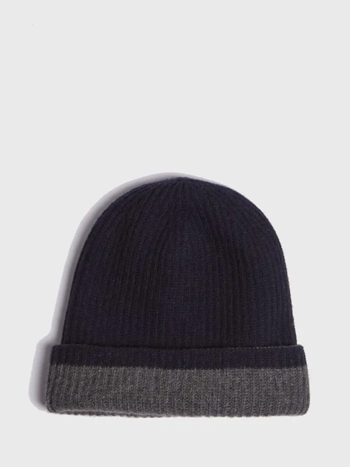 Scarves Hats Gloves Mens Paul Stuart Reversible Cashmere Knit Hat Charcoal