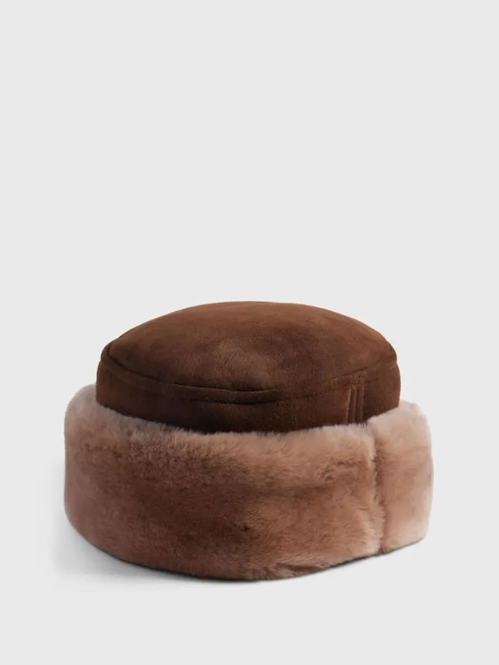 Scarves Hats Gloves Mens Paul Stuart Round Shearling Hat Chestnut