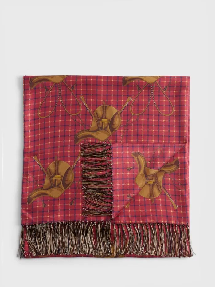 Scarves Hats Gloves Mens Paul Stuart Saddle Print Silk Scarf Berry